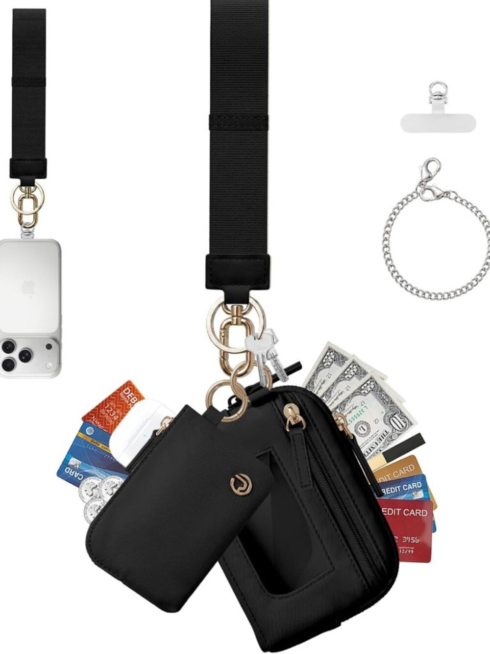 Stylish RFID Blocking Dual Pouch Wristlet Keychain Wallet & Coin Purse for Women
